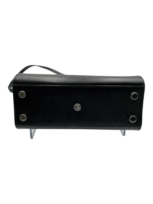 Saint Laurent Black Pebble Leather Open Top Silver Hardware Crossbody Strap Bag Black / S