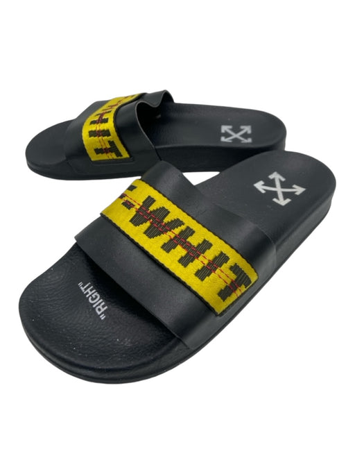 Off White Shoe Size 39 Black & Yellow Rubber Logo Slides Flats Black & Yellow / 39