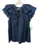Ulla Johnson Size 2 Black & Blue Cotton Floral Ruffle Cap Sleeve Top Black & Blue / 2