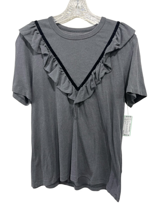 The Great Size 0 Gray & Black Cotton Velvet Detail Short Sleeve T Shirt Top Gray & Black / 0
