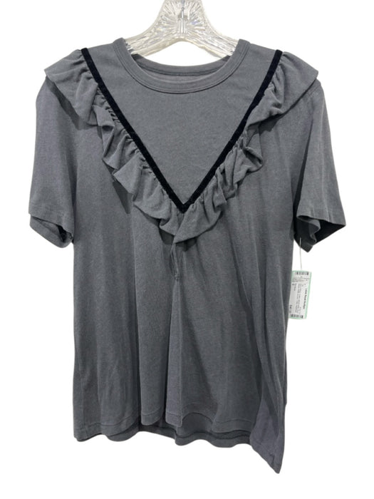 The Great Size 0 Gray & Black Cotton Velvet Detail Short Sleeve T Shirt Top Gray & Black / 0