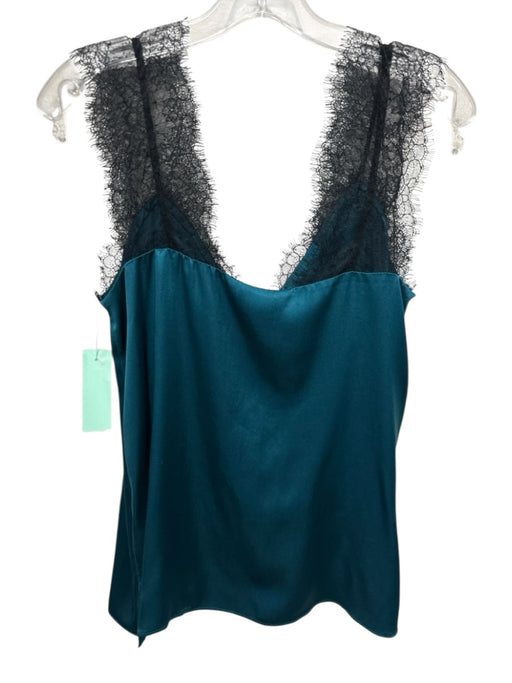 Cami NYC Size XS Teal Blue & Black Silk Lace Trim Sleeveless V Neck Tank Top Teal Blue & Black / XS