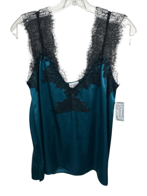 Cami NYC Size XS Teal Blue & Black Silk Lace Trim Sleeveless V Neck Tank Top Teal Blue & Black / XS