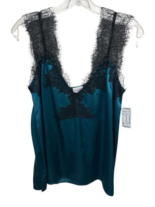 Cami NYC Size XS Teal Blue & Black Silk Lace Trim Sleeveless V Neck Tank Top Teal Blue & Black / XS