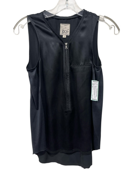 Go > Go Silk Size XS Black Silk & Linen Sleeveless Half Zip Breast Pocket Top Black / XS