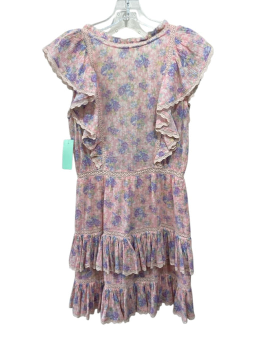 Loveshackfancy Size XS Pink & Purple Cotton Floral Lace Trim Button Front Dress Pink & Purple / XS