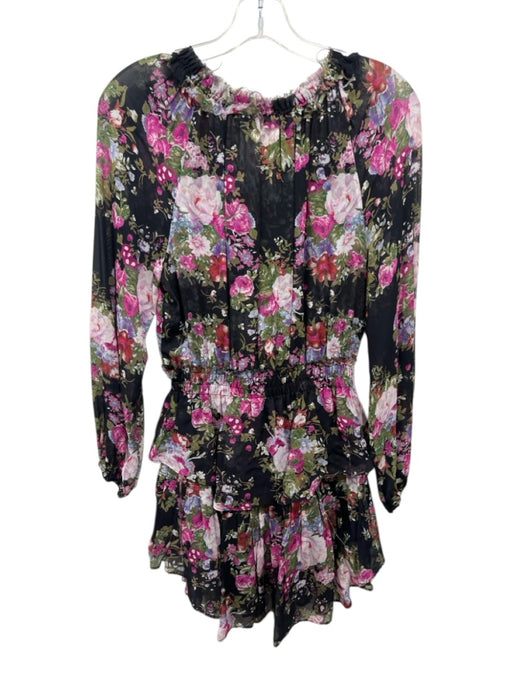 Loveshackfancy Size XS Black, purple & green Viscose Floral Wide Neck Dress Black, purple & green / XS