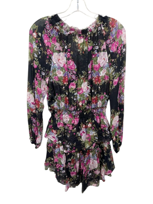 Loveshackfancy Size XS Black, purple & green Viscose Floral Wide Neck Dress Black, purple & green / XS