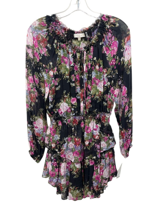 Loveshackfancy Size XS Black, purple & green Viscose Floral Wide Neck Dress Black, purple & green / XS