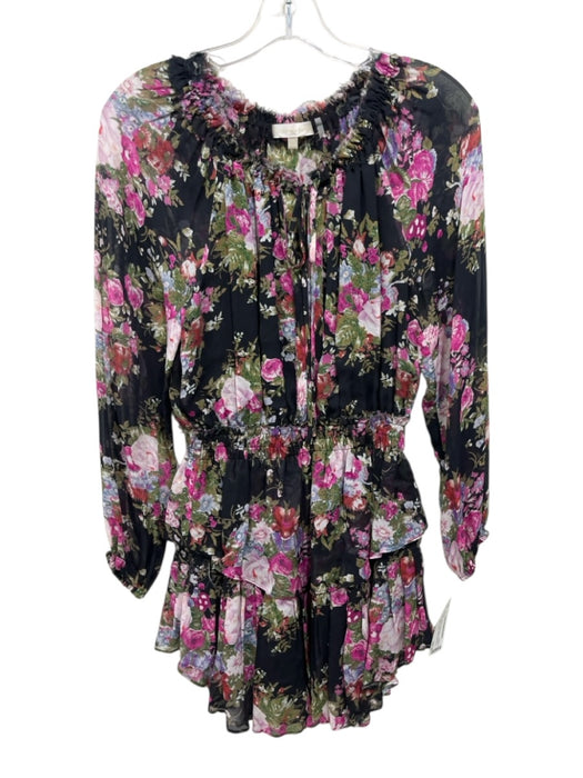 Loveshackfancy Size XS Black, purple & green Viscose Floral Wide Neck Dress Black, purple & green / XS