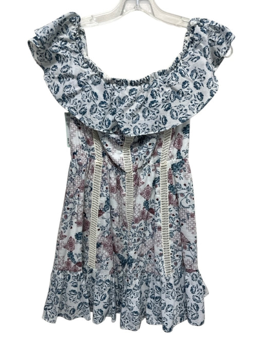 Tularosa Size XS White, Blue & Red Cotton Floral Ladder Lace Detail Ruffle Dress White, Blue & Red / XS