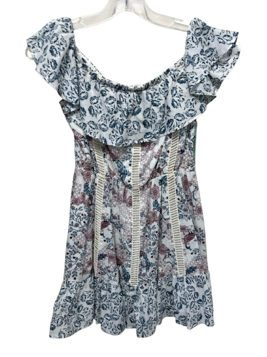 Tularosa Size XS White, Blue & Red Cotton Floral Ladder Lace Detail Ruffle Dress White, Blue & Red / XS
