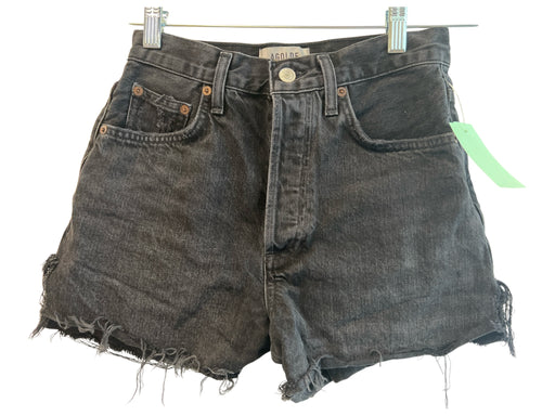 Agolde Size 24 Black Cotton 5 Pocket High Rise Frayed Hem Shorts Black / 24