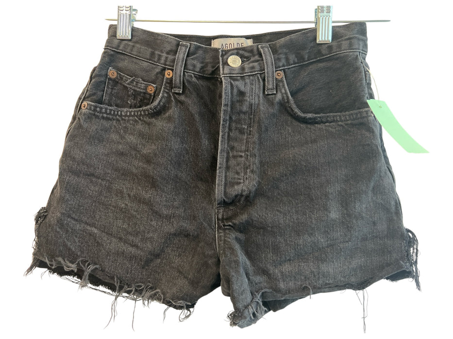Agolde Size 24 Black Cotton 5 Pocket High Rise Frayed Hem Shorts Black / 24