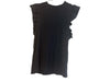 Nation Size Small Black Cotton Ruffle Sleeves Round Neck Sleeveless Top Black / Small