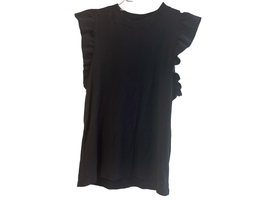 Nation Size Small Black Cotton Ruffle Sleeves Round Neck Sleeveless Top Black / Small