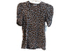 A.L.C. Size XS Brown, Black & White Cotton Short Puff Sleeve Cheetah Print Top Brown, Black & White / XS