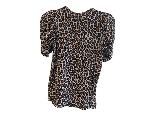A.L.C. Size XS Brown, Black & White Cotton Short Puff Sleeve Cheetah Print Top Brown, Black & White / XS