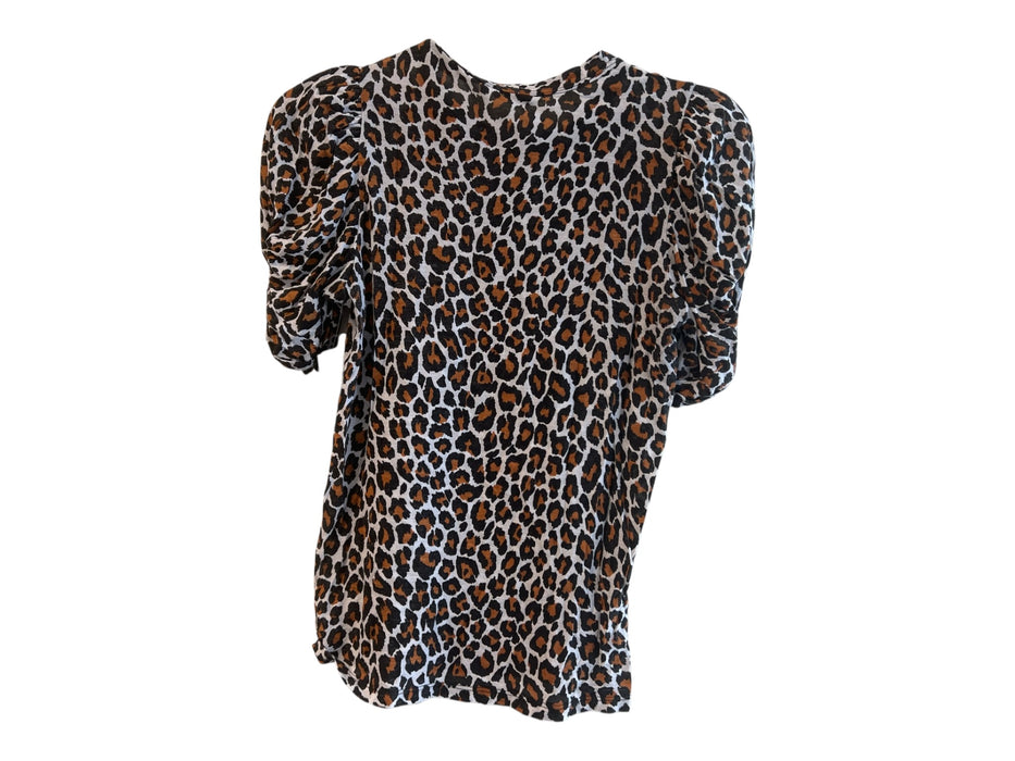 A.L.C. Size XS Brown, Black & White Cotton Short Puff Sleeve Cheetah Print Top Brown, Black & White / XS