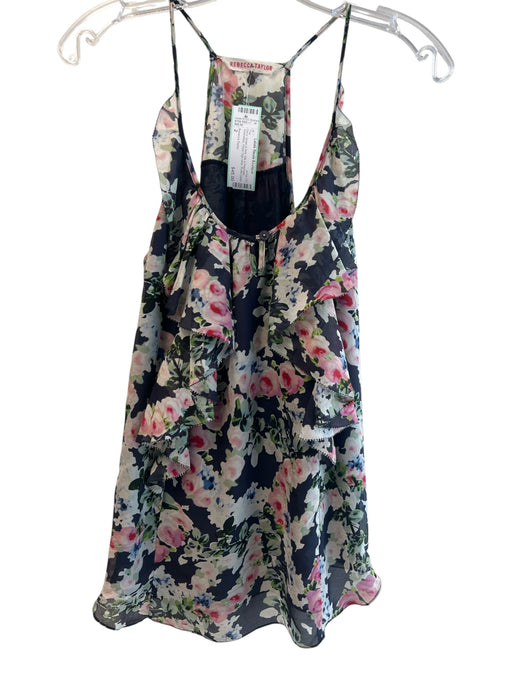 Rebecca Taylor Size 2 Navy, Green & Pink Silk & Polyester Sleeveless Floral Top Navy, Green & Pink / 2