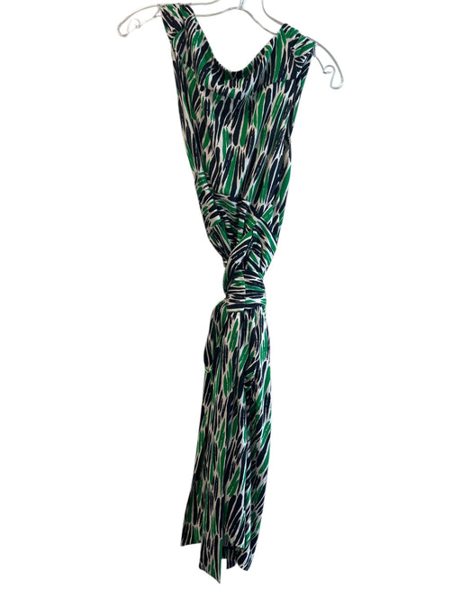 Diane Von Furstenberg Size 4 Green & Navy Silk Wrap Front Sleeveless Midi Dress Green & Navy / 4
