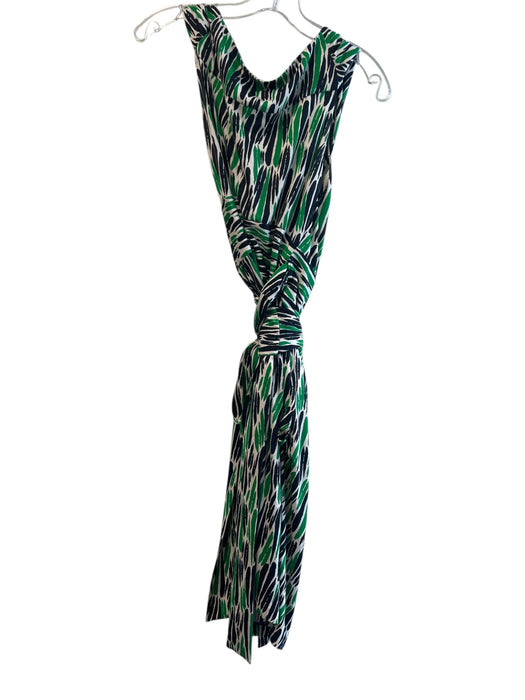 Diane Von Furstenberg Size 4 Green & Navy Silk Wrap Front Sleeveless Midi Dress Green & Navy / 4