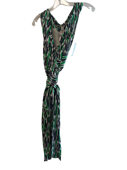 Diane Von Furstenberg Size 4 Green & Navy Silk Wrap Front Sleeveless Midi Dress Green & Navy / 4
