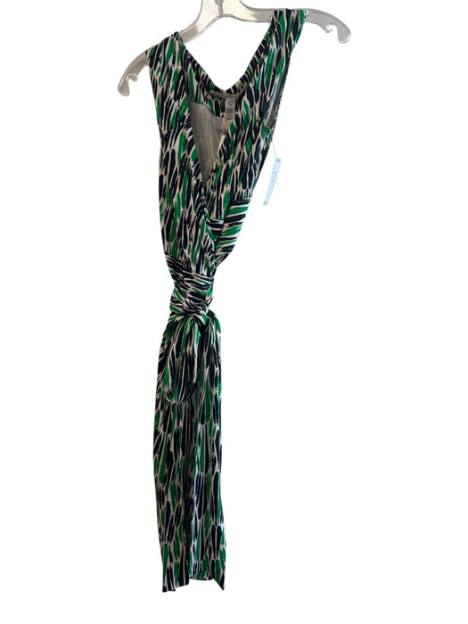 Diane Von Furstenberg Size 4 Green & Navy Silk Wrap Front Sleeveless Midi Dress Green & Navy / 4