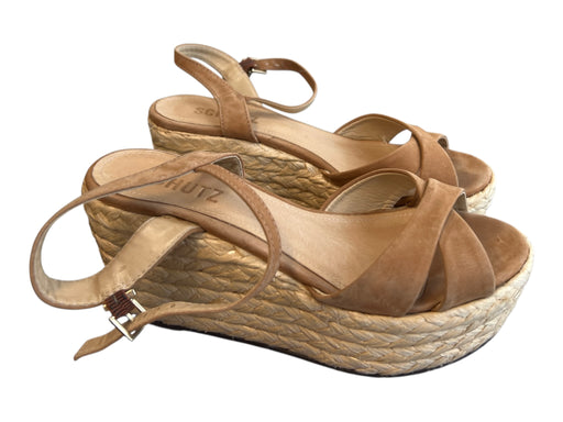 Schutz Shoe Size 7 Tan Leather & Suede Espadrille Open Toe Ankle Strap Shoes Tan / 7