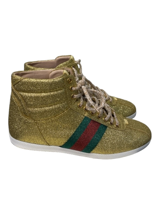 Gucci Shoe Size 37.5 Gold, Green, & Red Leather Glitter lace up High Top Shoes Gold, Green, & Red / 37.5