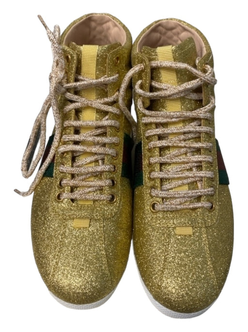 Gucci Shoe Size 37.5 Gold, Green, & Red Leather Glitter lace up High Top Shoes Gold, Green, & Red / 37.5