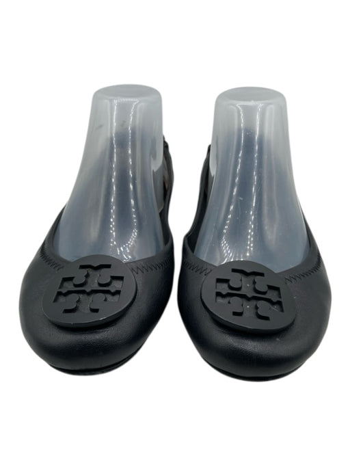 Tory Burch Shoe Size 8.5 Black Leather Upper Logo Elastic Ankle Ballet Flats Black / 8.5