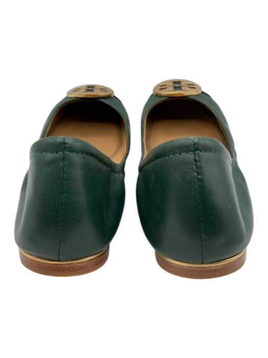 Tory Burch Shoe Size 9 Green & Navy Leather Gold Tone Hardware Logo Flats Green & Navy / 9
