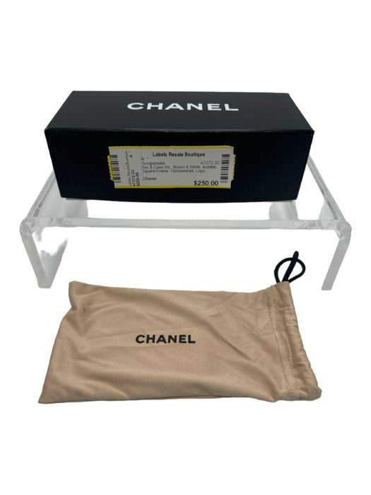 Chanel Brown & White Acetate Square Frame Tortoiseshell Logo Sunglasses Brown & White