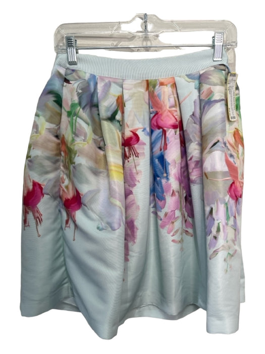 Ted Baker Size 1/S Blue & Multi Polyester Floral Back Zip Above knee Pleat Skirt Blue & Multi / 1/S