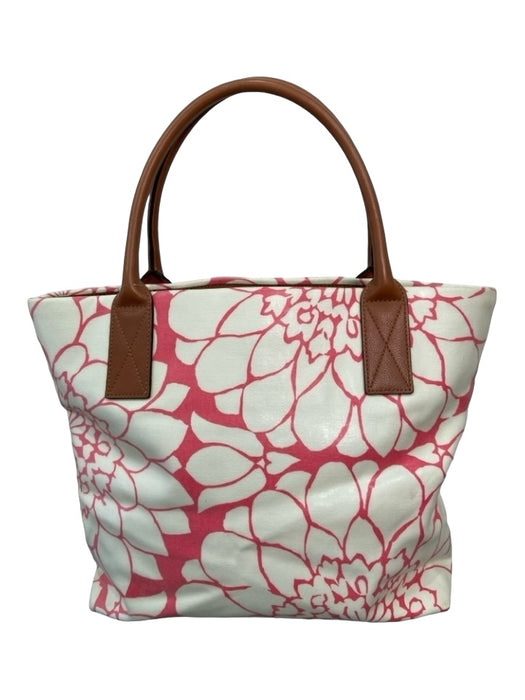 Kate Spade White Pink Brown Canvas Floral Double Top Handle Tote Bag White Pink Brown / L