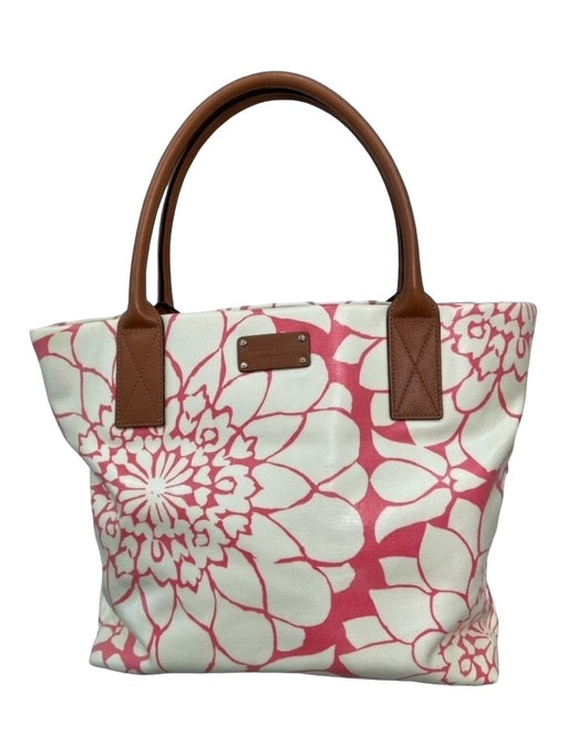 Kate Spade White Pink Brown Canvas Floral Double Top Handle Tote Bag White Pink Brown / L