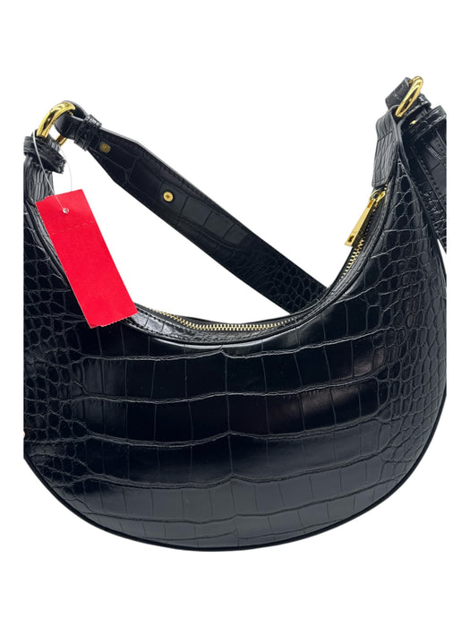 JW PEI Black Faux Leather Embossed Shoulder Bag Crescent Bag Black / Medium