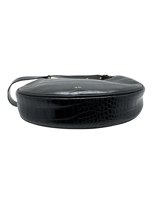 JW PEI Black Faux Leather Embossed Shoulder Bag Crescent Bag Black / Medium