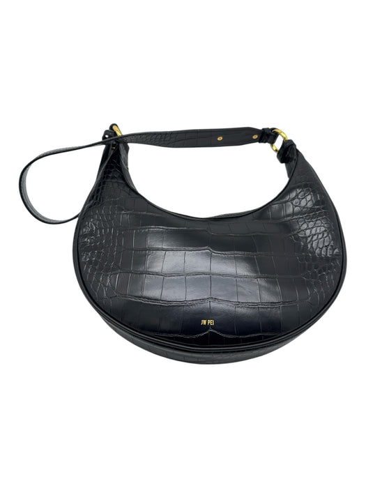 JW PEI Black Faux Leather Embossed Shoulder Bag Crescent Bag Black / Medium