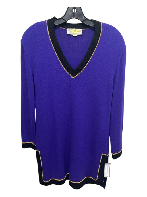 St John Collection Size P Purple, Black & Gold Wool Blend V Neck Mini Dress Purple, Black & Gold / P