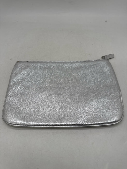 Balenciaga Silver Leather Metallic Logo Pouch Clutch