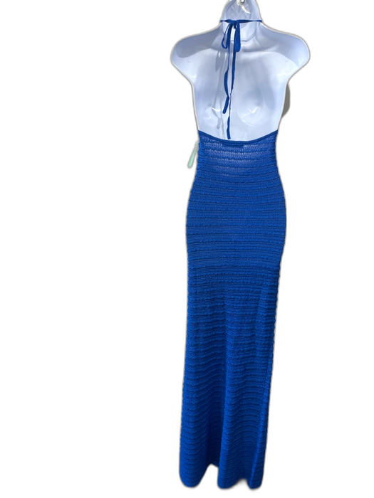 Mango Size S Blue Polyester Blend Metallic Thread Knit Tie Neck Halter Dress Blue / S