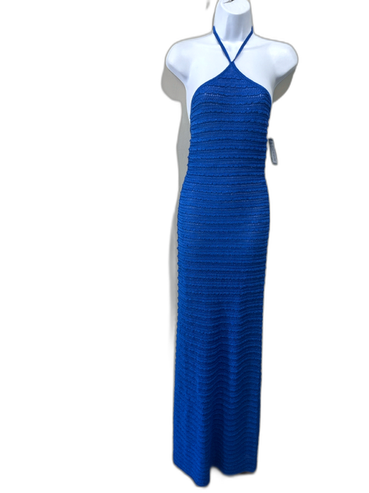 Mango Size S Blue Polyester Blend Metallic Thread Knit Tie Neck Halter Dress Blue / S