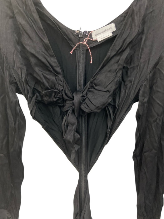 Lovers + Friends Size XS Black Viscose Long Sleeve Front Tie Cut Out Dress Black / XS