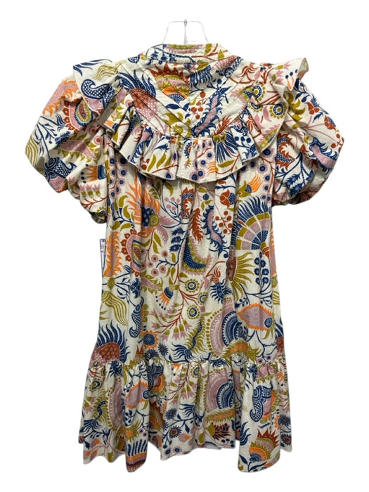 Love The Label Size M Cream, Yellow & Multi Cotton Short Balloon Sleeve Dress Cream, Yellow & Multi / M