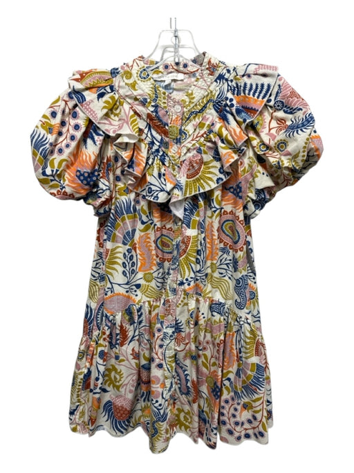 Love The Label Size M Cream, Yellow & Multi Cotton Short Balloon Sleeve Dress Cream, Yellow & Multi / M