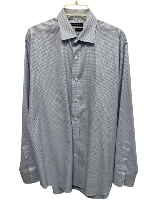 Saks Fifth Ave Size 16 Blue & White Cotton Houndstooth Men's Long Sleeve Shirt Blue & White / 16