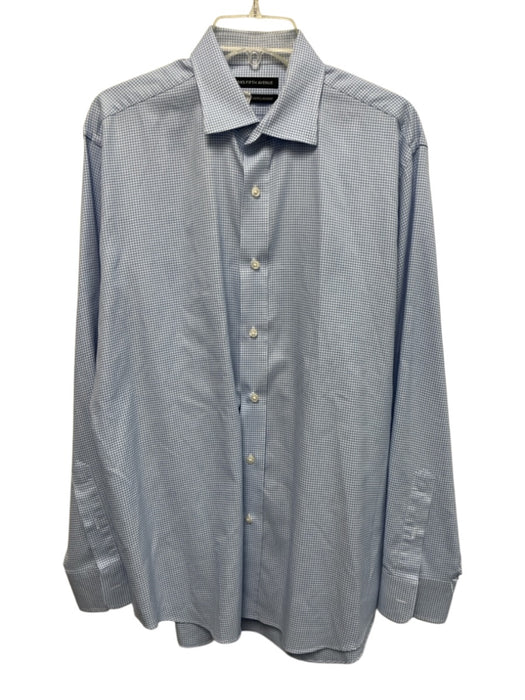 Saks Fifth Ave Size 16 Blue & White Cotton Houndstooth Men's Long Sleeve Shirt Blue & White / 16