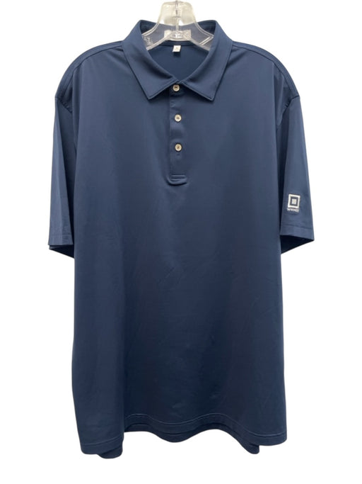 Peter Millar Size L Navy Blue Synthetic Solid Polo Men's Short Sleeve Navy Blue / L